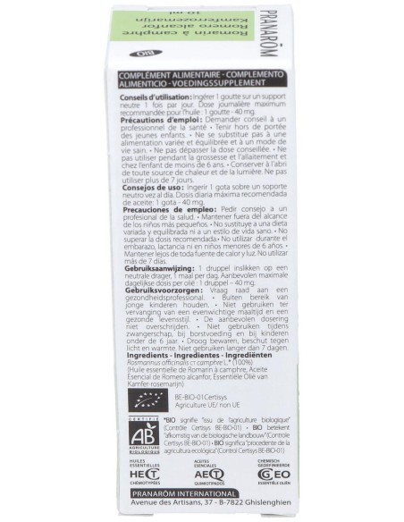 Pranarôm Aceite Esencial De Romero Alcanfor Bio 10Ml