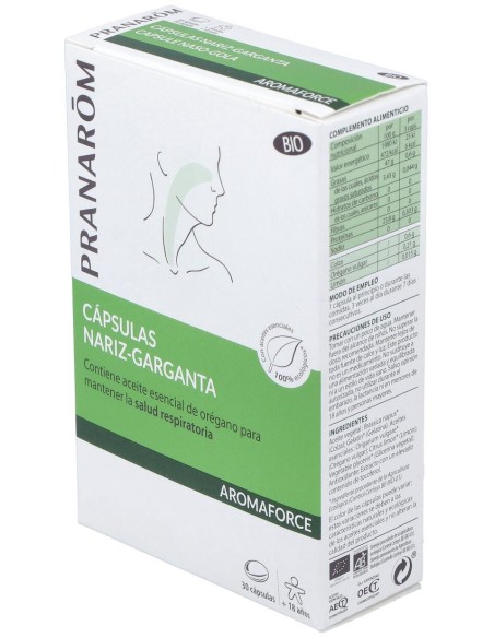 Pranarôm Aromaforce Cápsulas Nariz-Garganta Bio 30Caps