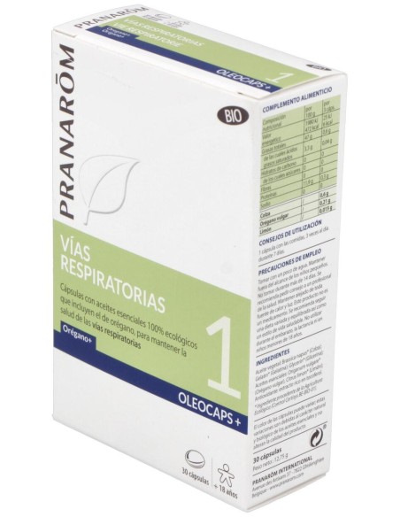 Pranarom Oleocaps+ 1 Vías Respiratorias Bio, 30 Cápsulas