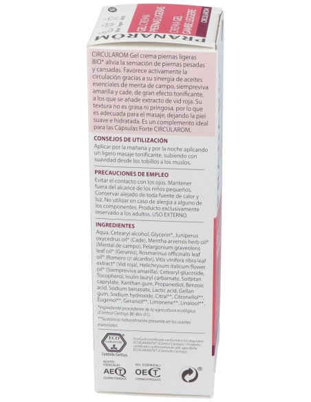 Pranarom Circularom Gel Crema Piernas Ligeras Bio, 100 Ml