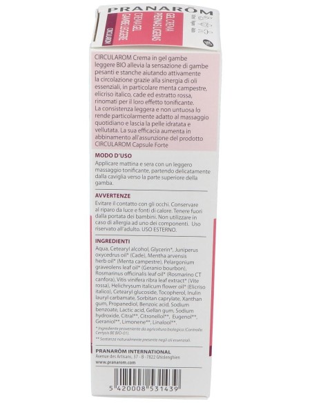 Pranarom Circularom Gel Crema Piernas Ligeras Bio, 100 Ml