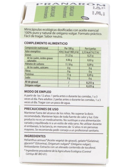 Pranarom Oregano Vulgar Ac. Esencial En Perlas 60 Perlas Bio