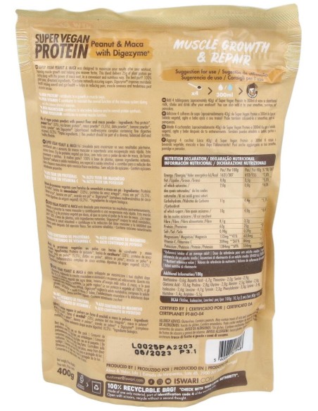 Super Vegan Protein Fitness Cacahuete-Maca 350Gr