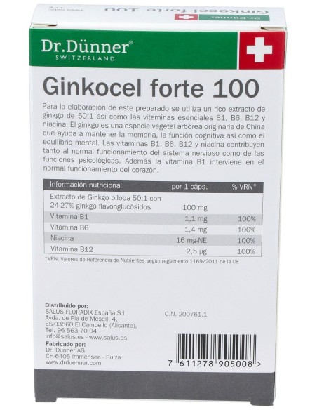 Dr. Dünner Ginkocel Forte 100 40Cáps.