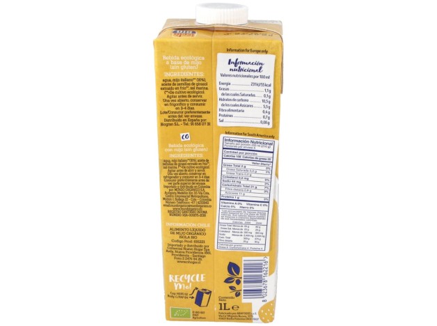 Bebida Vegetal De Mijo 1Lt 6Uds.