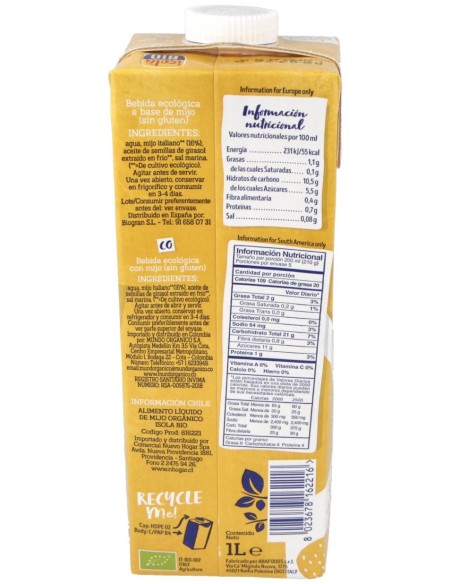 Bebida Vegetal De Mijo 1Lt 6Uds.