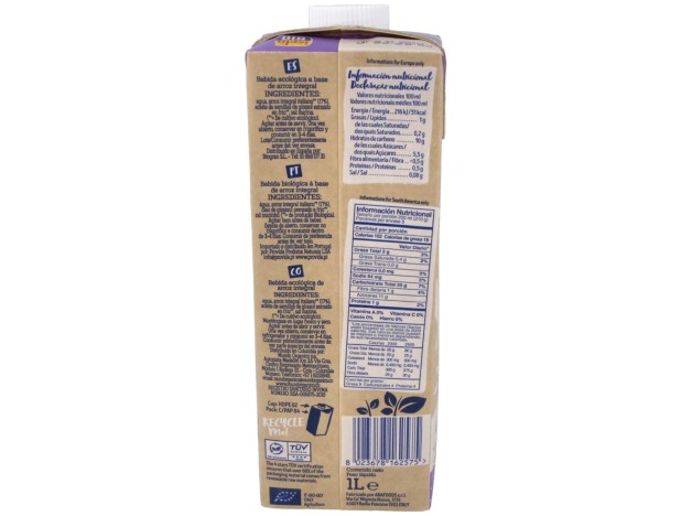 Bebida Vegetal De Arroz Integral 1Lt 6Uds. S/A