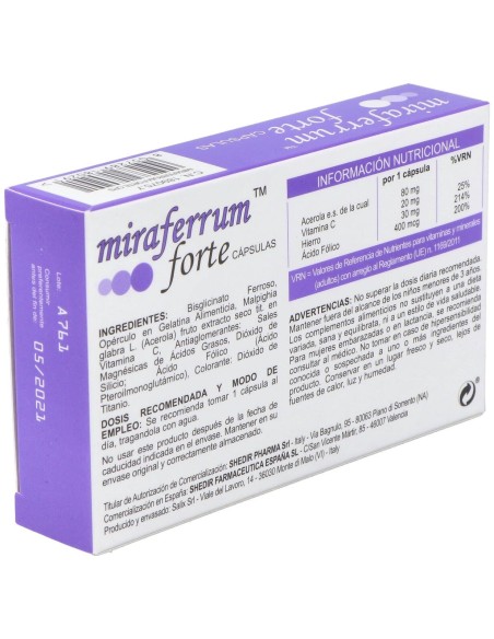 Shedir Miraferrum Forte, 30 Cápsulas