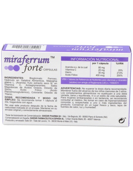 Shedir Miraferrum Forte, 30 Cápsulas