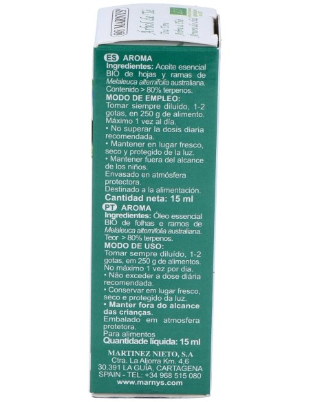Marnys Aceite Esencial Alimentario De Arbol De Te Bio 15