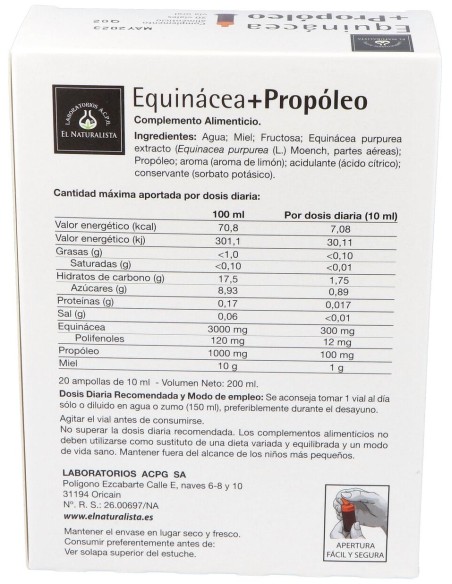 El Naturalista Equinácea + Propóleo, 20 Viales