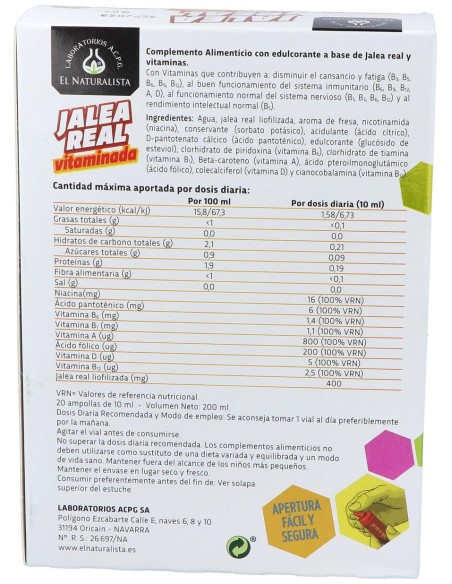 El Naturalista Jalea Real Vitaminada, 20 Ampollas