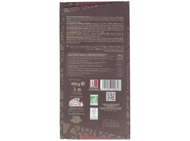 Chocolate Negro 100% 100Gr. Eco Sg