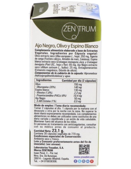Ynsadiet Ajo Negro Olivo Espino Blanco 30Caps