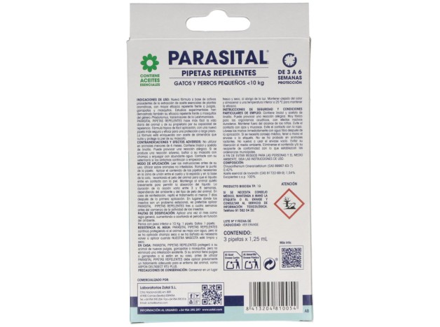 Parasital Pipeta Antiparasitario Perros Peq Y Gato