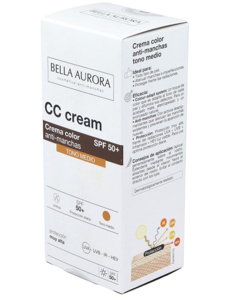 Bella Aurora Cc Cream Crema Color Anti-Manchas Spf50+ Tono Medio 30Ml