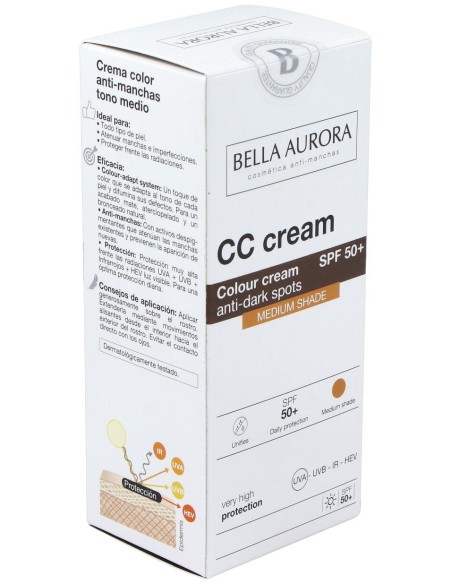 Bella Aurora Cc Cream Crema Color Anti-Manchas Spf50+ Tono Medio 30Ml