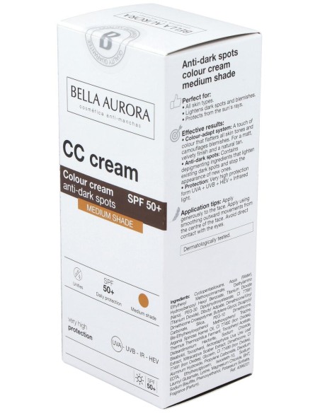 Bella Aurora Cc Cream Crema Color Anti-Manchas Spf50+ Tono Medio 30Ml