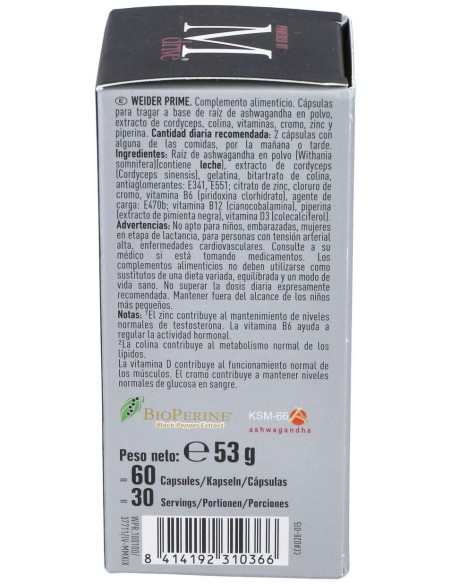 Weider Prime Testosterona Hombre 60Cap.