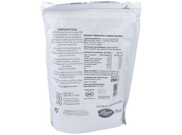 Curcuma Y Pimienta Superalimento Bio 200Gr.