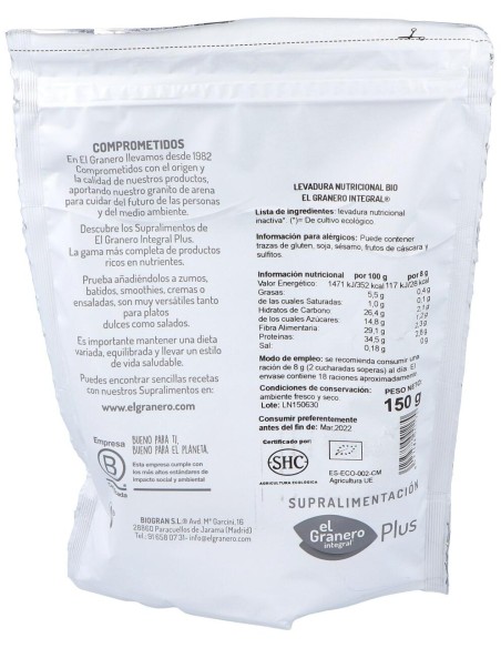 Levadura Nutricional Superalimento Bio 150Gr.