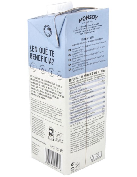 Monsoy Leche De Almendras Sin Azúcar Bio 1000Ml