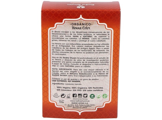 Radhe Shyam Henna Tinte Natur Cobre Polvo 100Gr