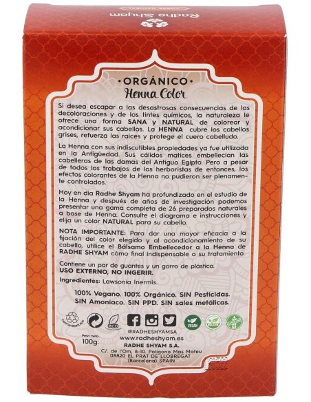Radhe Shyam Henna Tinte Natur Cobre Polvo 100Gr