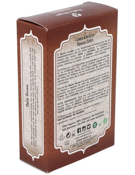 Radhe Shyam Hena Tinte Natural Castaño Oscuro Polvo 100Gr