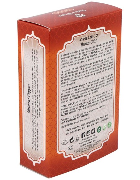 Radhe Shyam Henna Tinte Natur Cobre Polvo 100Gr
