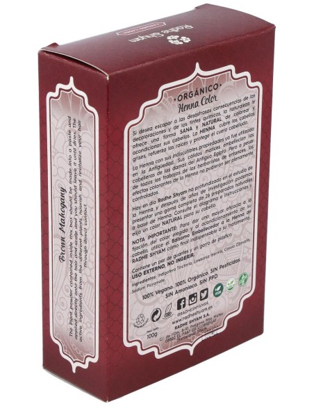 Radhe Shyam Henna Castaño Caoba Polvo