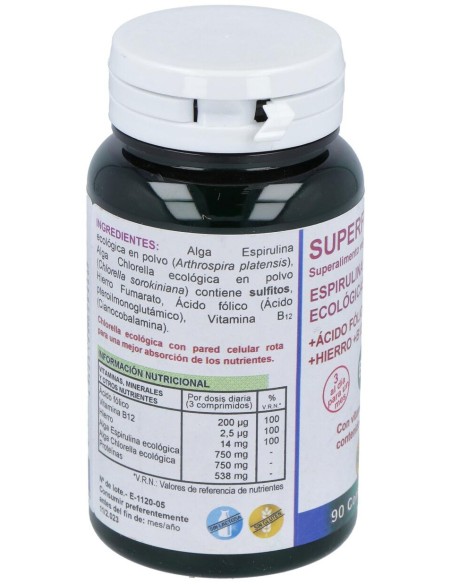 Robis Espirulina+Chlorella +Acido Folico+Hierro+B12 90Comp