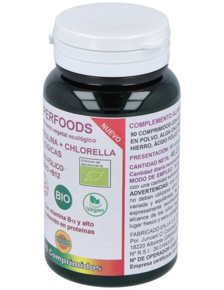 Robis Espirulina+Chlorella +Acido Folico+Hierro+B12 90Comp