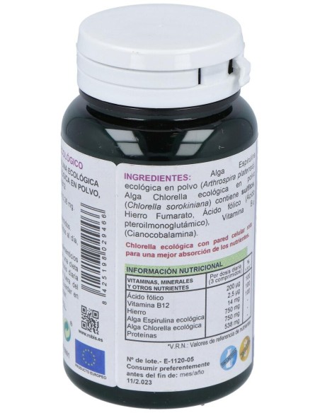 Robis Espirulina+Chlorella +Acido Folico+Hierro+B12 90Comp