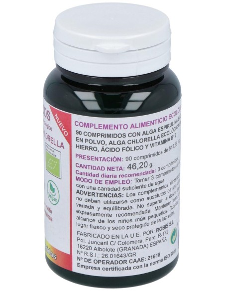 Robis Espirulina+Chlorella +Acido Folico+Hierro+B12 90Comp