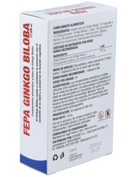 Fepa-Ginkgo Biloba 50:1 12.500Mg. 30Cap.