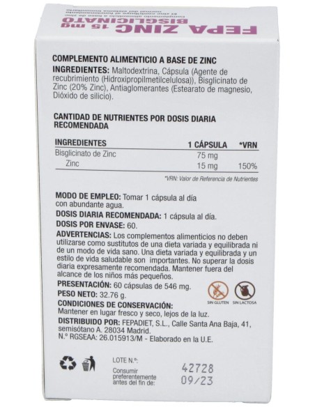 Fepadiet Fepa Zinc Bisglicinato 15Mg 60Caps