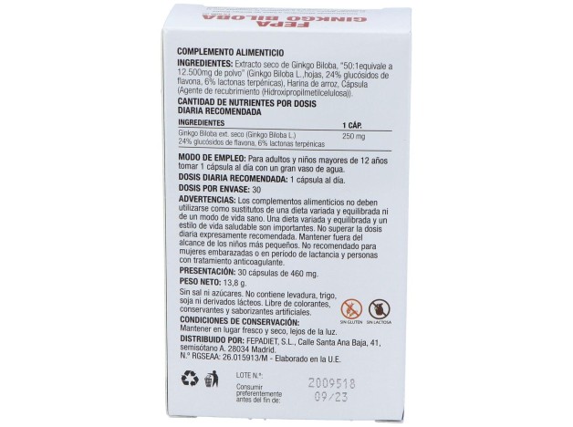 Fepa-Ginkgo Biloba 50:1 12.500Mg. 30Cap.