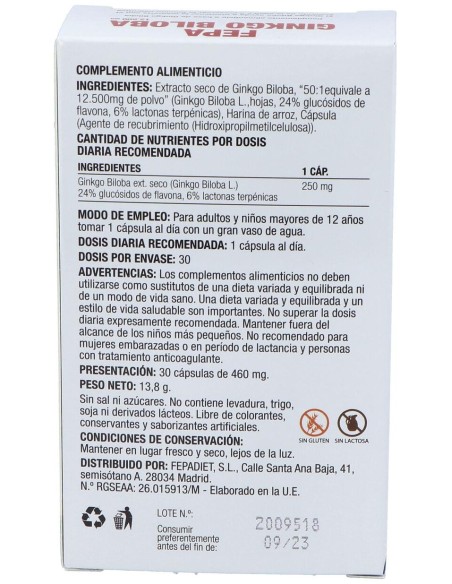 Fepa-Ginkgo Biloba 50:1 12.500Mg. 30Cap.