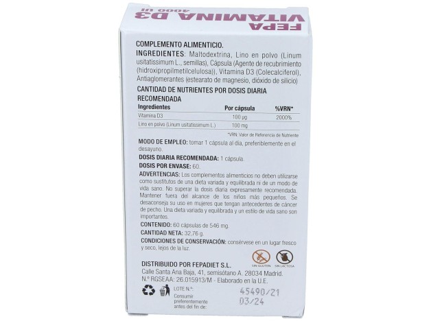 Fepa-Vitamina D3 4000Ui 60Cap.