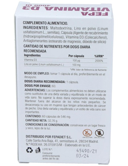Fepa-Vitamina D3 4000Ui 60Cap.