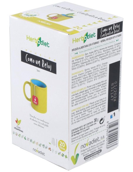 Novadiet Herbodiet Infusión Como Un Reloj, 20 Filtros