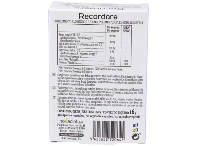 Novadiet Recordare 30 Cápsulas