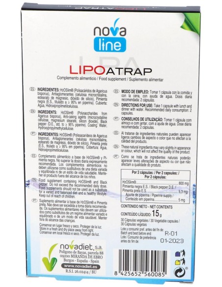 Novadiet Lipoatrap 30 Cápsulas