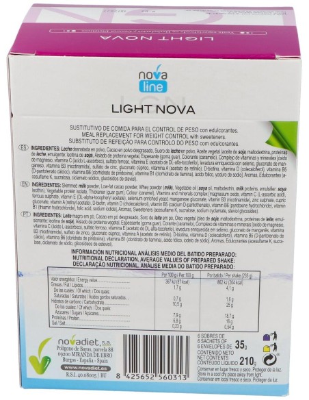 Light Nova Sustitutivo De Una Comida Control Peso Sabor Chocolat