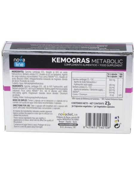 Novadiet Kemogras Metabolic 30 Cápsulas Vegetales