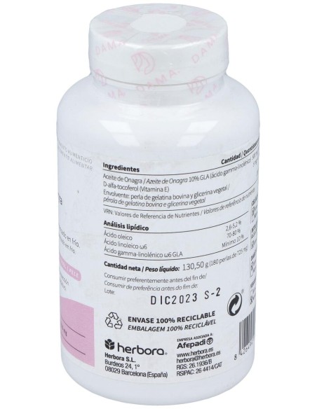 Dama Aceite De Onagra Y Vitamina E 180 Perlas