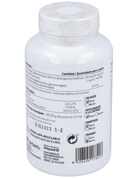 Dama Aceite De Onagra Y Vitamina E 180 Perlas