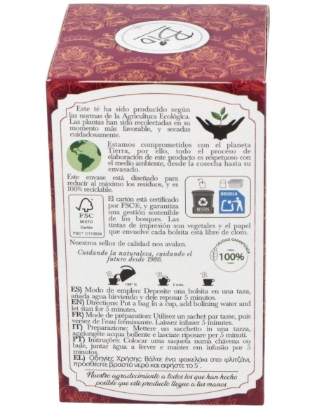 Te Puerh Rojo Infusion 20Bolsitas. Bio