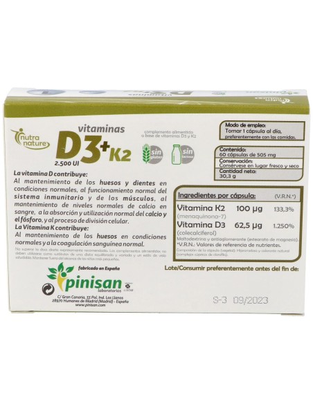 Pinisan Nutra Nature Vitaminas D3 + K2 60Caps